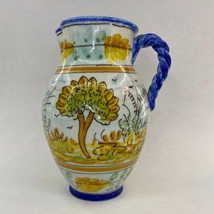 Vintage Birds & Trees Ceramic Spanish Pitcher Made in Spain